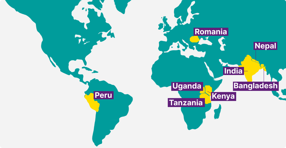 World map showing where Sense International work