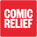 Comic Relief logo, red square, white writing.