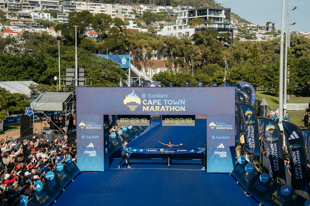 The finish line of the Sanlam Cape Town Marathon