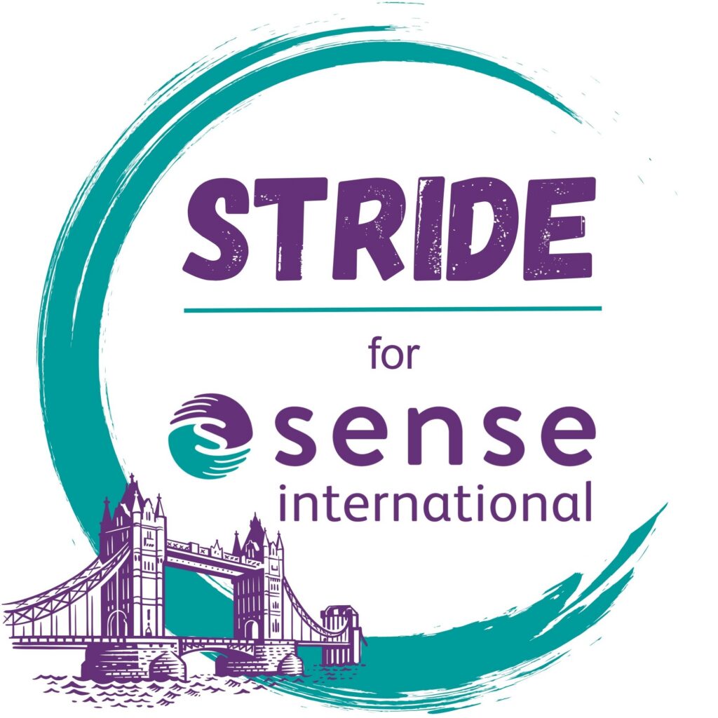 Logo for 'Stride for Sense International', featuring a drawing of London's Tower Bridge